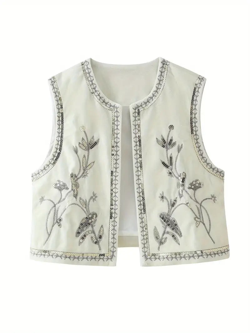 Gilet sans manche en velours brodé