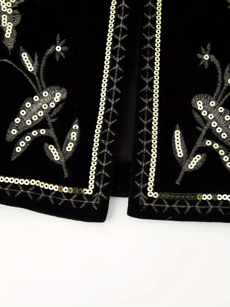 Gilet sans manche en velours brodé