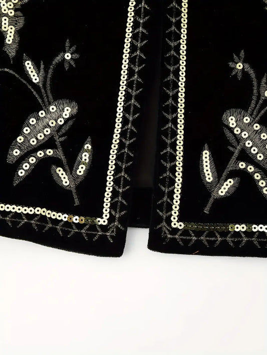 Gilet sans manche en velours brodé