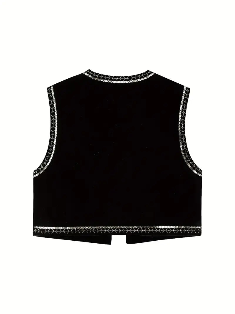 Gilet sans manche en velours brodé
