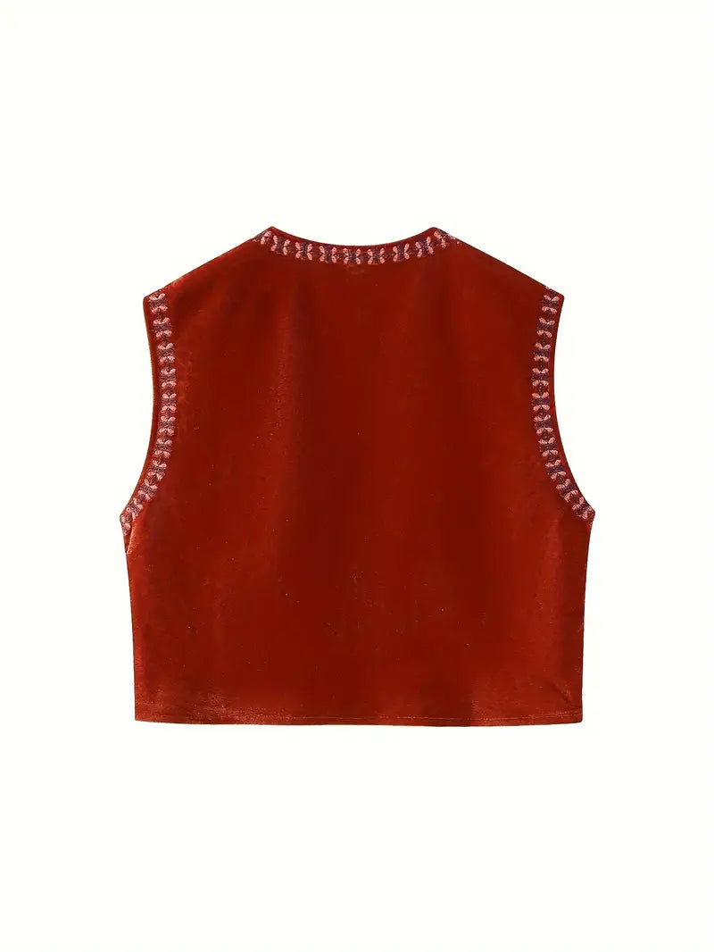 Gilet en velours brodé et perlé
