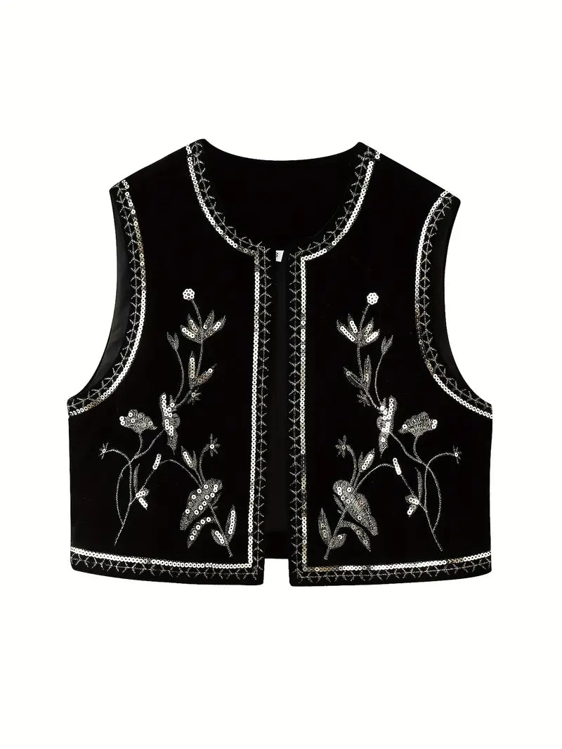 Gilet sans manche en velours brodé