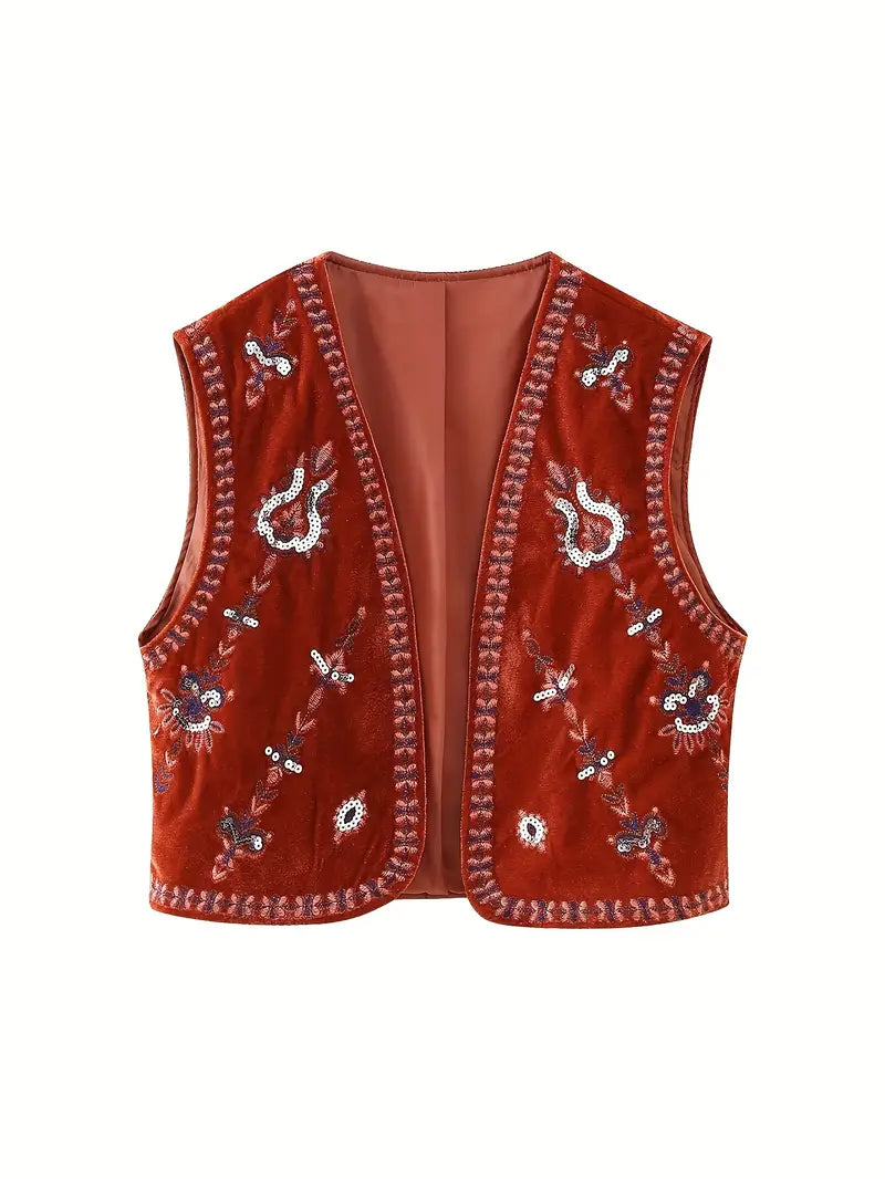 Gilet en velours brodé et perlé
